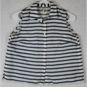 Madewell Women's Moment Shirt Striped Sz Extra Small Frayed Bottom Button Front